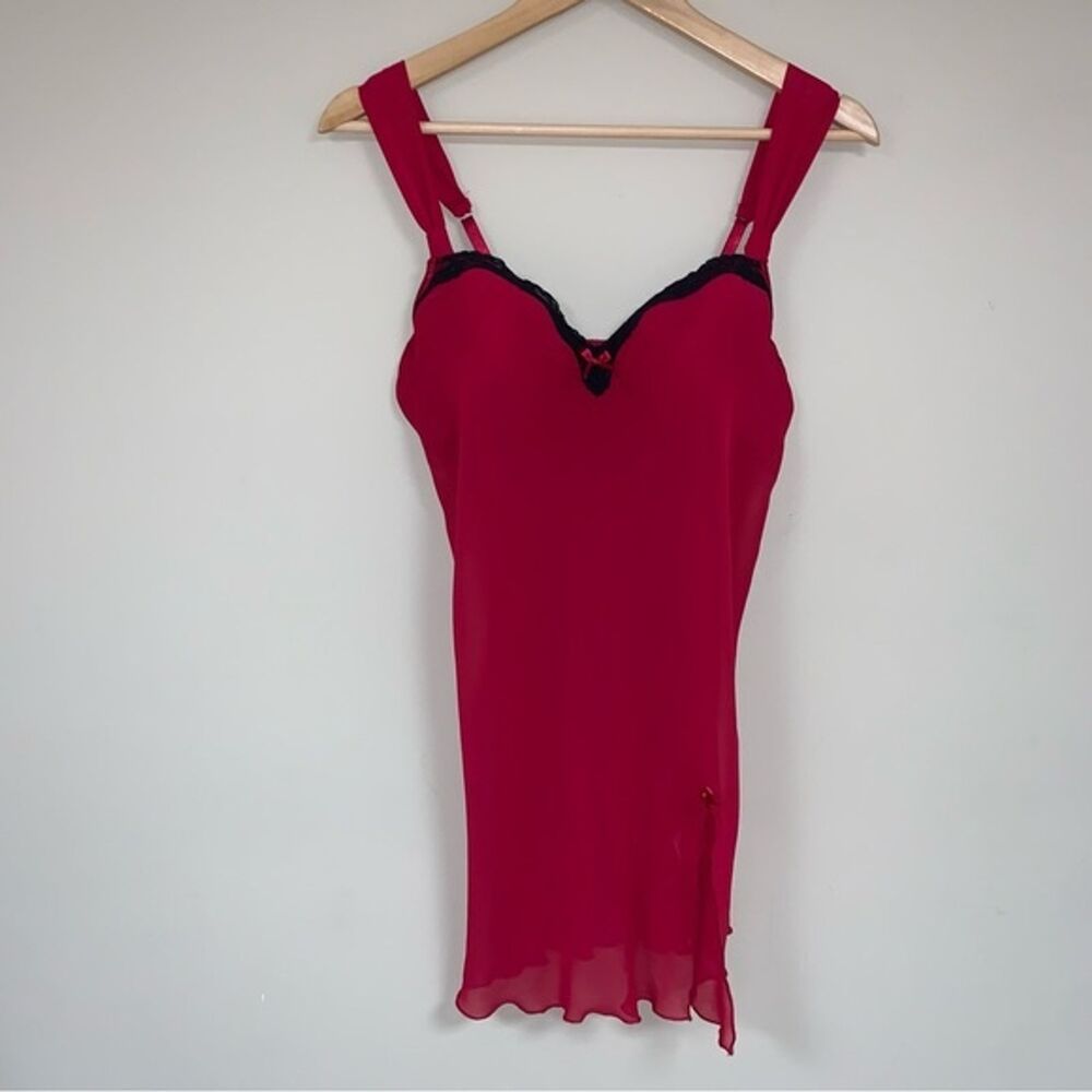 Sexy Red Sheer Chemise Lingerie Push Up Women’s Medium Slip Burlesque Slit